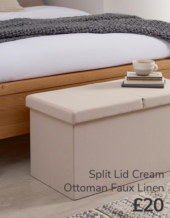 Split Lid Cream Ottoman Faux Linen